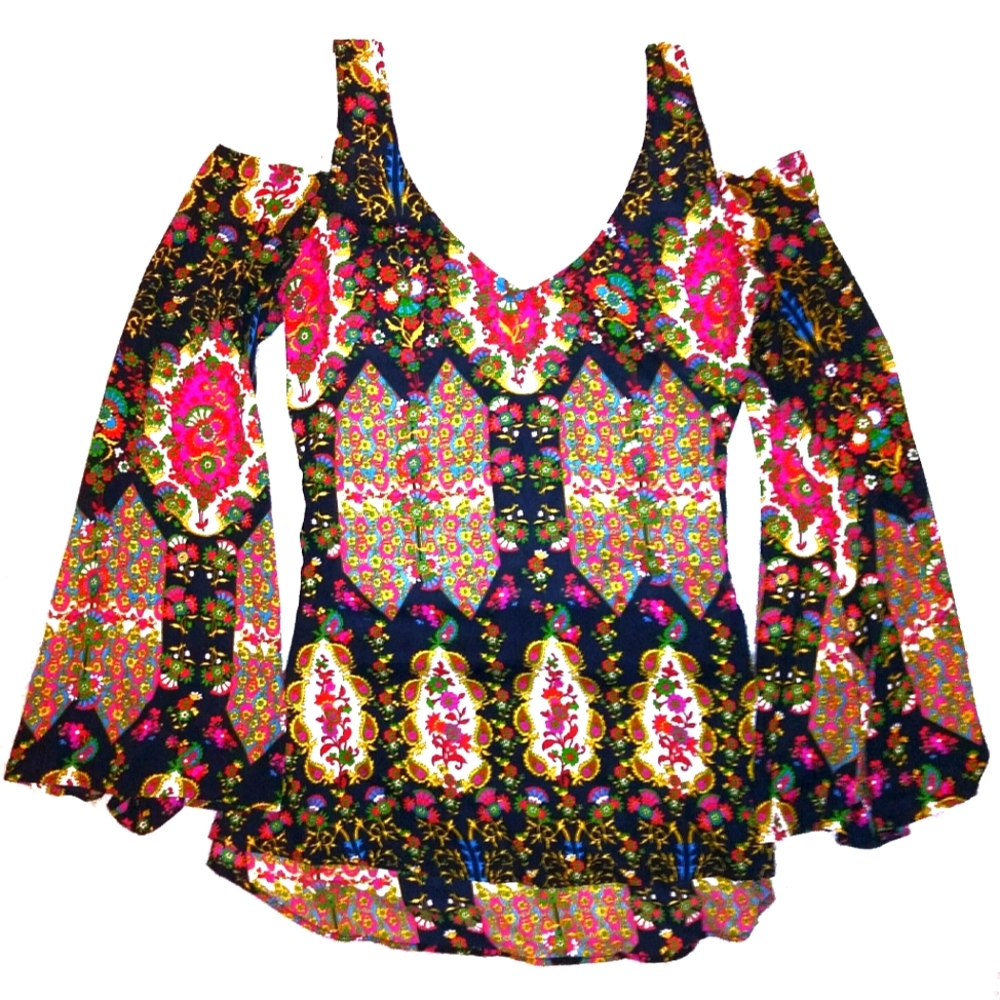 Show Me Your Mumu Boho Cold Shoulder Peasant Top Size Small